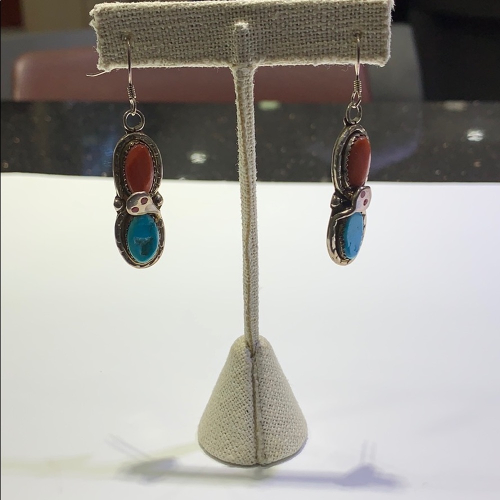 Silver Multi Colored Dangling Earrings - image 1